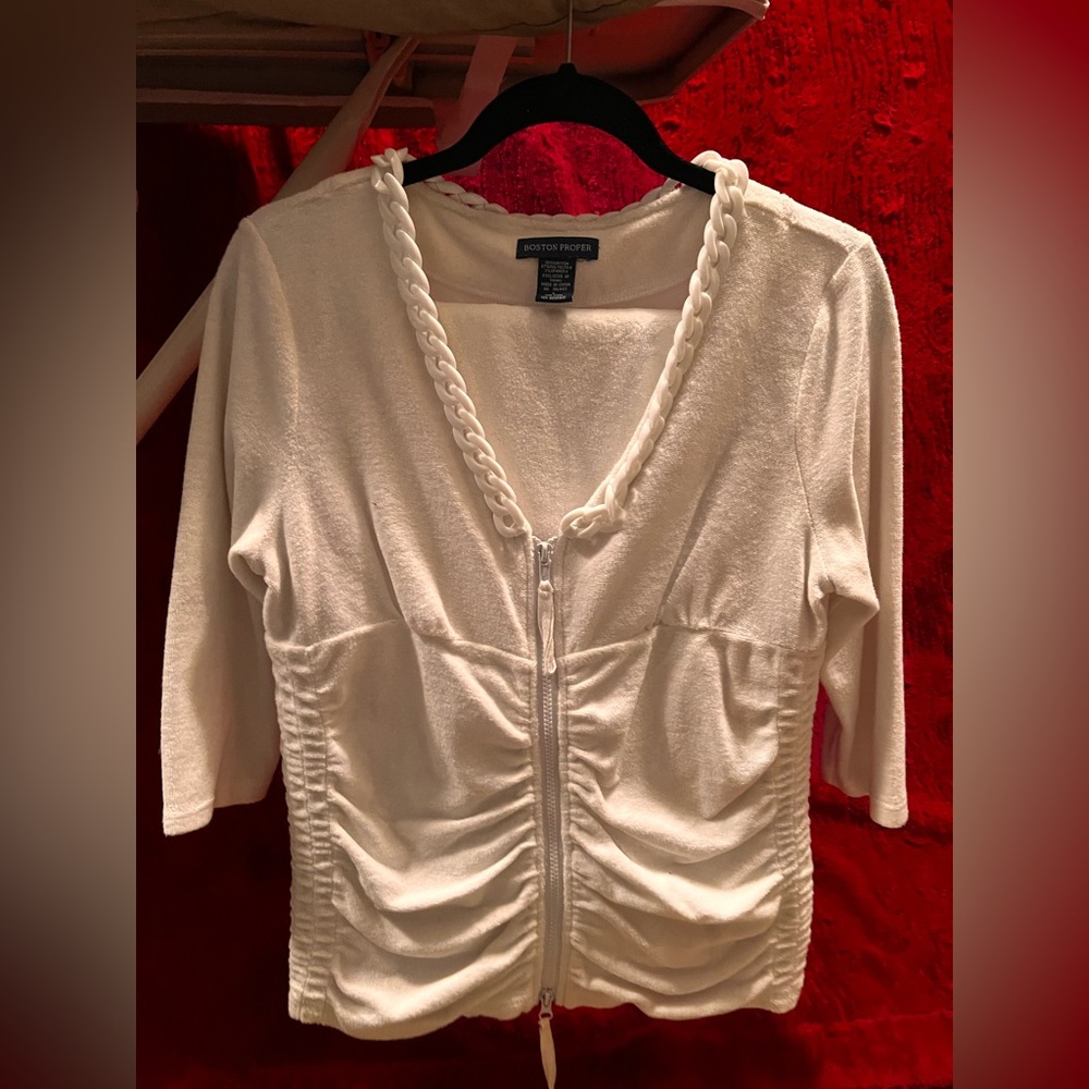 Boston Proper White Braided Zip-Up Top and Pants